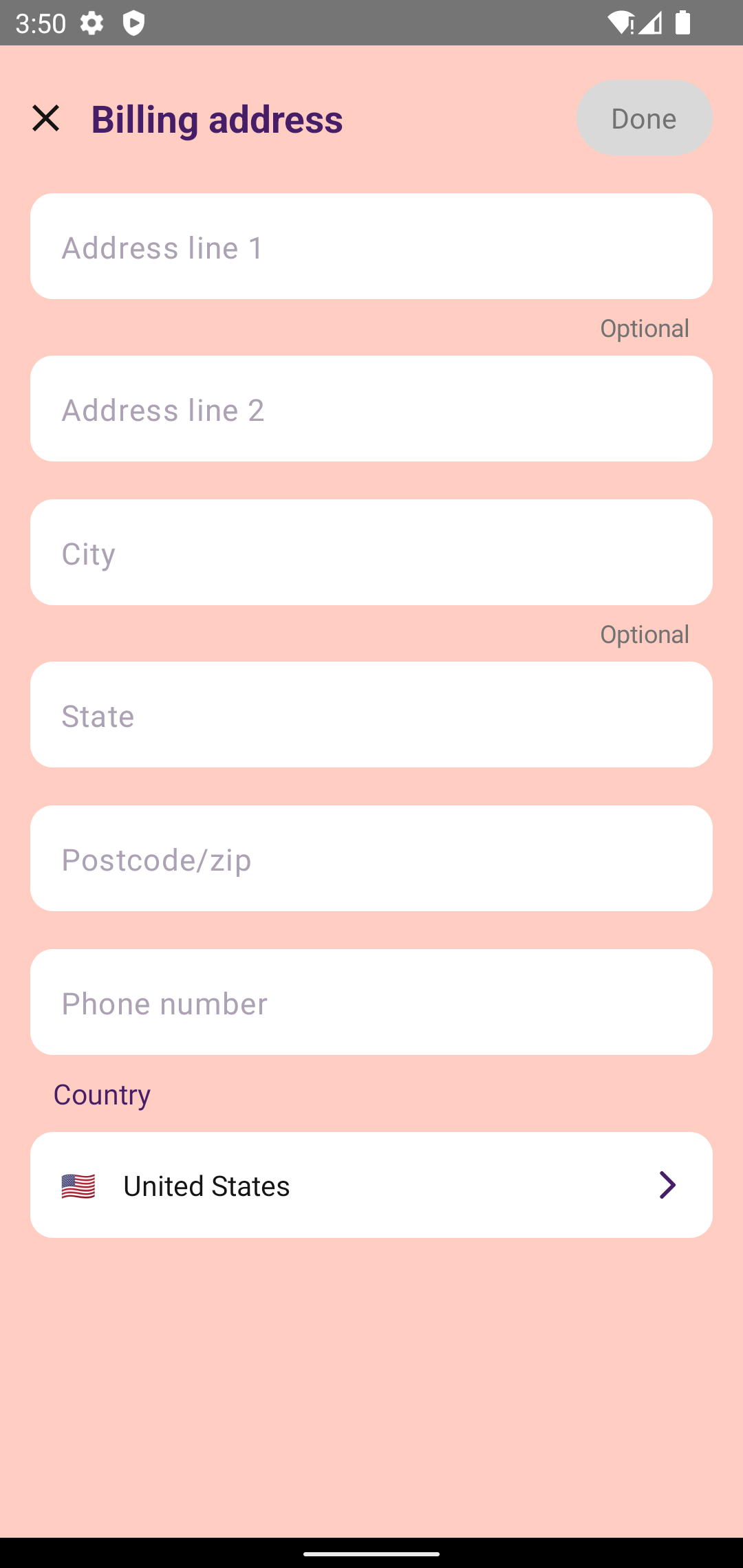 The default billing form